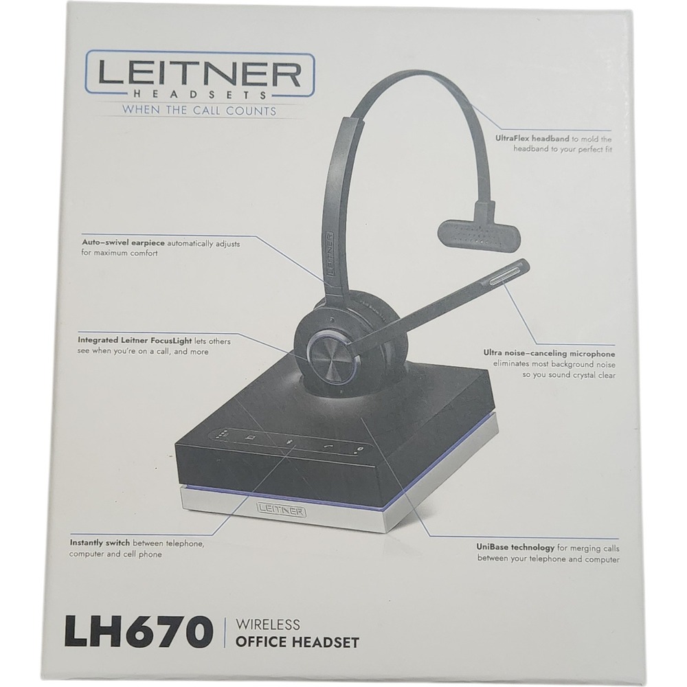 Leitner LH670‎ Wireless Office Headset Single Ear Noise Canceling Bluetooth Base